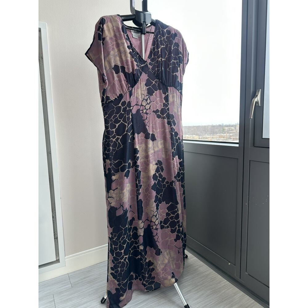 Vintage 90s Y2K Silk Babydoll Maxi Dress Women 10 Tess Cap Sleeve